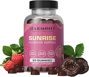 [BRSRAZYBOV7WEYDH] SUNRISE 10x Potency Mushroom Supplement Gummies for Energy, Mood and Immune Support with Organic Lion's Mane, Cordyceps, Reishi, Chaga and Turkey Tail Nootropic Adaptogenic Raspberry Flavor 60 Count