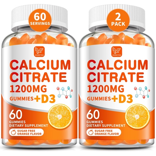 [BRSREGAPDJ7GKALZ] (2 Pack) Calcium Citrate 1200 mg with Vitamin D3 Gummies for Women & Men,Calcium Supplements for Bone & Teeth Support,High Absorption - Easy to Digest, Sugar Free,Vegan,Orange Flavor,60 Day Supply