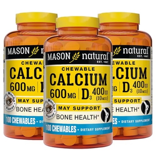 [BRSWIGL4AZYQ2A3I] MASON NATURAL Calcium 600 mg with Vitamin D3, 300 Day Supply, Supports Healthy Bones & Normal Muscle Function, Coffee Mocha Flavor, 100 Chewables (Pack of 3)