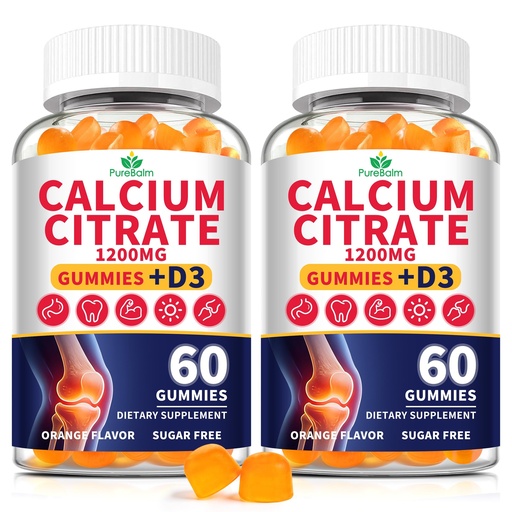 [BRSRGAL3BEMGEFYV] 2 Pack-Calcium Citrate 1200mg with Vitamin D3 Gummies for Women & Men,Calcium Chews Supplement- Supports Bone & Teeth Health,Easy Absortion,Sugar Free,Vegan,Orange Flavor,60 Day Supply