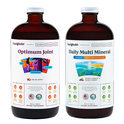 [BRSRAGILOIIBQA3X] LIQUIDHEALTH Optimum Joint Glucosamine Chondroitin Supplement & Daily Multi Mineral Multivitamin Bundle for Men & Women - Sea Trace Minerals, Bone & Joint Health, Immune Support - Made in USA, Non-GMO