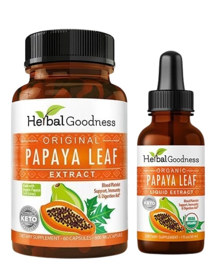 [BRSRGHA6PMFAI2TF] Herbal Goodness Papaya Leaf Bundle: 60ct/600mg Capsules & 1oz Liquid, Digestive Enzymes