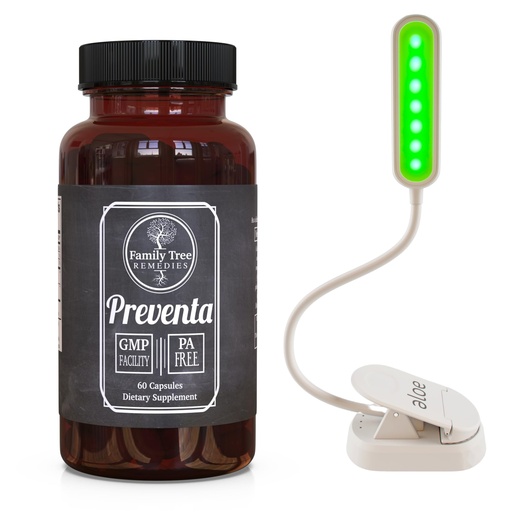 [BRSREA3QOB7RAG3A] Migraine Relief Bundle – Preventa Daily Supplement with PA-Free Butterbur, Magnesium, Riboflavin & Feverfew + 520nm Clip-On Green Light Therapy Lamp for Headache, Sleep & Stress Support