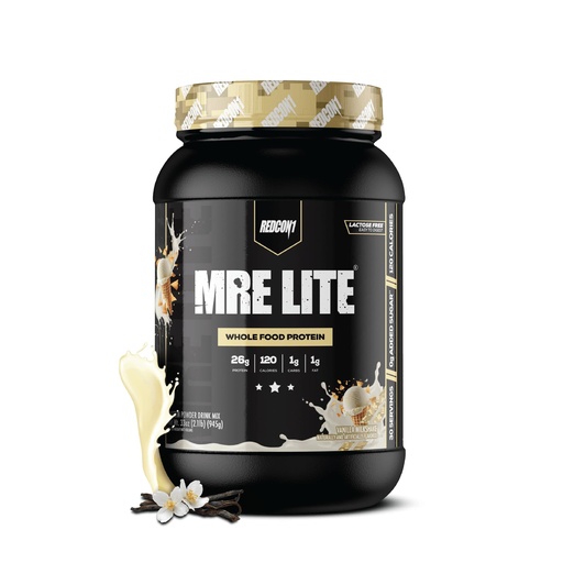 [BRSWYEDYCUMRMDTA] REDCON1 MRE LITE Whole Food Protein Powder, Vanilla Milkshake - Lactose Free & Sugar Free Meal Replacement with Animal Protein Blends - Easy to Digest Formula - Only 1g Carb per Serving (30 Servings)