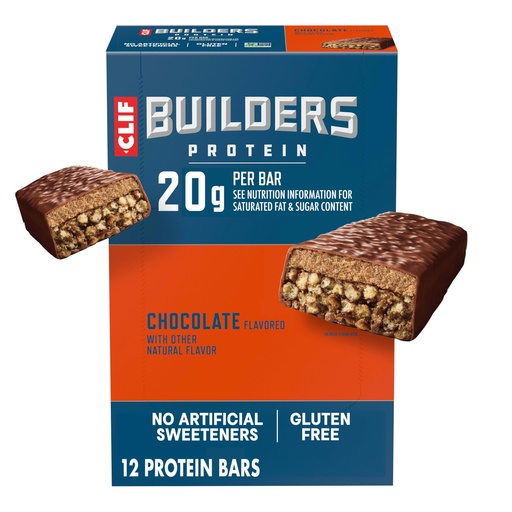 [BRSWIZINOUGQ42DG] CLIF BUILDERS Protein Bars - Chocolate Flavor - 20g Plant Based Protein - Gluten Free - Non-GMO - Low Glycemic - No Artificial Sweeteners - 2.4 oz. (12 Pack)