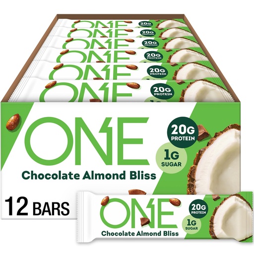 [BRSWK2YDOYFRK3A5] ONE Protein Bars, Chocolate Almond Bliss, Gluten Free with 20g Protein and 1g Sugar, Pantry Staples, 2.12 oz (12 Pack), Packaging May Vary