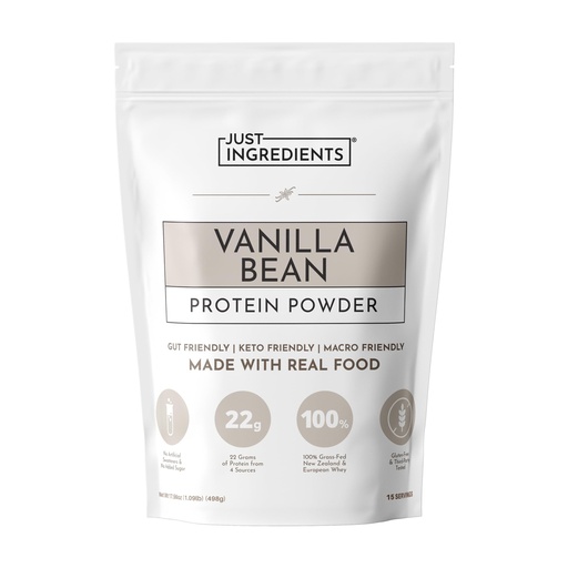 [BRSROCA2AUDRMH3X] JUST INGREDIENTS Vanilla Protein Powder - Grass-Fed Whey Blend, Organic, Gluten Free, Dairy Free, Soy Free - 15 Servings, 22g Protein