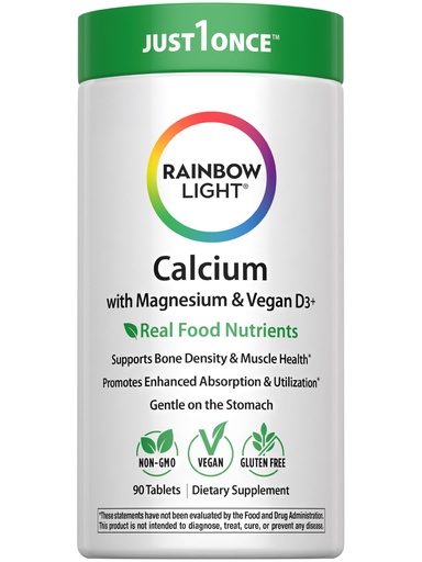 [BRSWIYYBAAFGKHDE] Rainbow Light Calcium Complex with Magnesium & Vitamin D3 + | 90 Tablets | Real Food Nutrients | Supports Bone Density & Muscle Health | Vegan Supplement for Men and Women