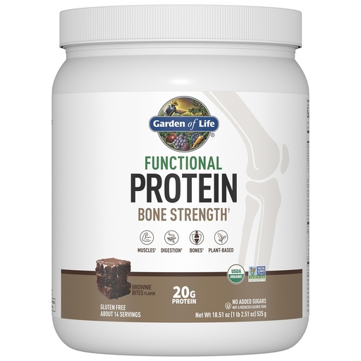 [BRSRMAQLABYAKCL7] Garden of Life Organic Vegan Protein Powder, 20g Plant Based Protein with Calcium, D3, K2 MK-7 & Magnesium for Bone Strength, Prebiotics & Probiotics for Digestion, Brownie Bites Flavor, 14 Servings