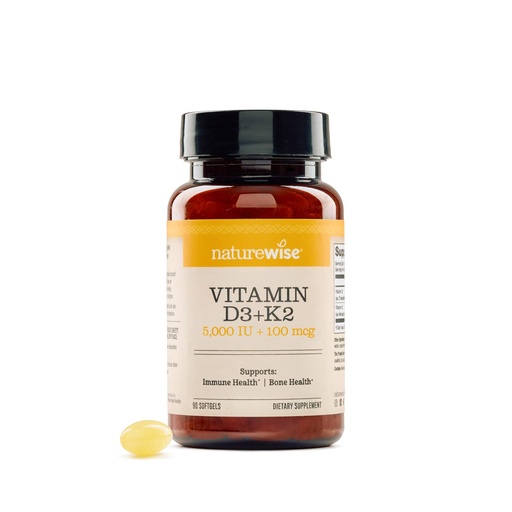 [BRSRABI3BBYB6DLF] NatureWise Vitamin D3 5000IU + K2 (MK7) 100mcg with Organic Extra Virgin Coconut Oil - Supports Calcium Absorption, Bone & Immune Health - Non-GMO, Soy & Gluten-Free - 90 Softgels[90-Day Supply]