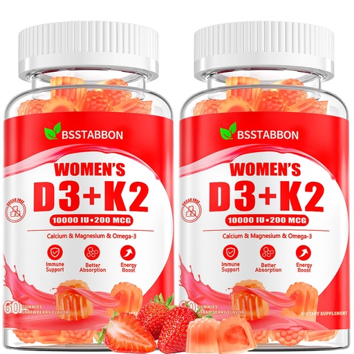 [BRSREEIPOBYGKE3B] Organic Women’s D3 K2 Vitamin Gummies: D3 10000 IU Chewable Vegan Multivitamins Supplement with B12 B6 B9 Plus Magnesium Omega Zinc Calcium - for Immune Energy Skin Support (120Count)