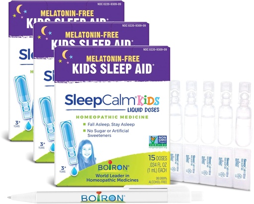 [BRSRG2QYPINAMADP] Boiron SleepCalm Kids Liquid Doses -15 Count (Pack of 3) Bundle with Pen - Sleep Aid for Deep, Relaxing, Restful Nighttime Sleep - Melatonin-Free and Non Habit-Forming
