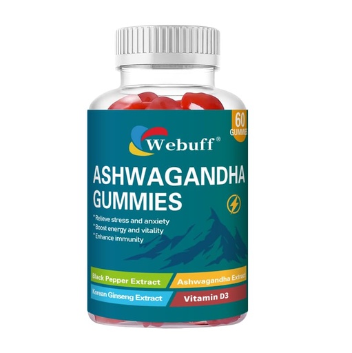 [BRSREAIRCAPGKHT4] Ashwagandha Gummies with L-Theanine & Black Pepper Extract for Daily Stress Relief, Mood Support & Mental Clarity - Non-GMO, Gluten-Free, Vegan - 60 Count