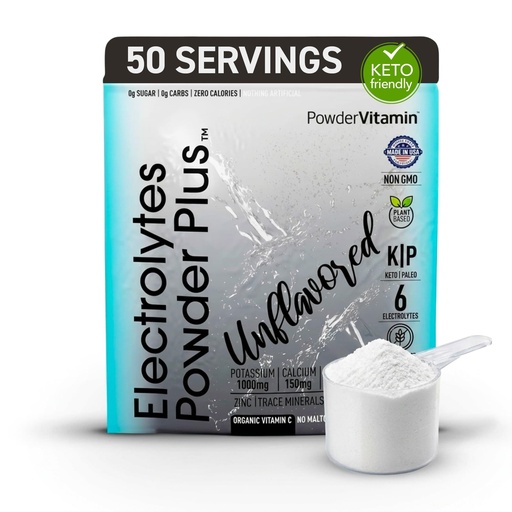 [BRSRAYLRBYMRMYIU] PowderVitamin Electrolytes Powder Plus (50 Servings) Unflavored Electrolyte Powder Keto, Sugar Free, Pink Himalayan Salt.,1000mg Potassium,150mg Calcium,150mg Magnesium, NO Stevia