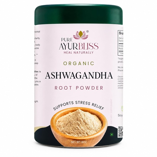 [BRSRGYIYPN6QOYI4] 100% Organic Ashwagandha Powder, Ayurvedic Blend for Stress Relief, Energy and Hormone Balance, Supports Digestion, Vitality and Cortisol Care - 8oz Tin Box