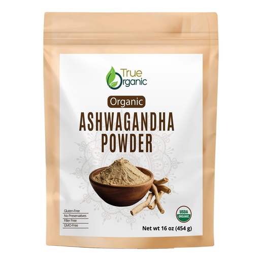 [BRSREGQBOFYG223K] True Organic Ashwagandha Powder 16 oz – USDA Organic Ashwagandha Root Powder | Non-GMO, Gluten Free | Pure Withania Somnifera | Vegan Herbal Powder.