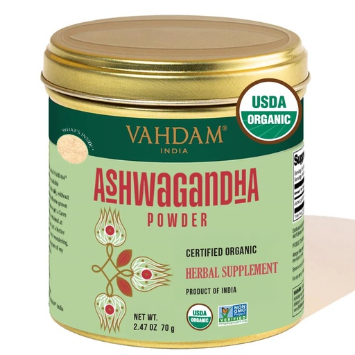 [BRSRMGAFO55RQE3F] VAHDAM, Organic Ashwagandha Powder (2.47oz/70g) Gluten Free, Non GMO, 100% Raw Ashwagandha Root Powder (Indian Ginseng) | Sealed Fresh At Source