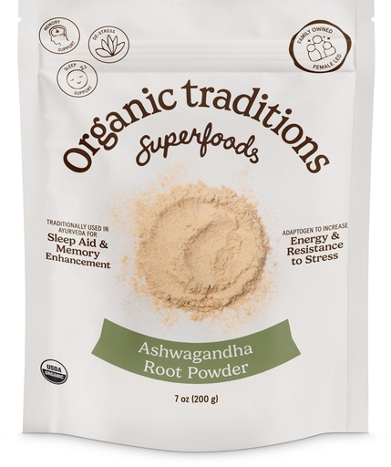 [BRSWKZT4BV4GGC3A] Organic Traditions Ashwagandha Root Powder, Organic Ayurvedic Herb From Whole Root For Mixing Into Drinks, Adaptogenic Ingredient Traditionally Used For Energy Balance And Nighttime Rituals, 200g /7oz