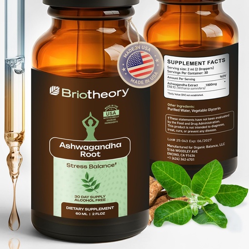 [BRSREA37BMPWKHLZ] Ashwagandha Root Extract Tincture Liquid Drops – Herbal Supplement for Stress & Sleep Support, Alcohol-Free, Vegan, Non-GMO – 60 ml (30 Days Supply), Made in USA.