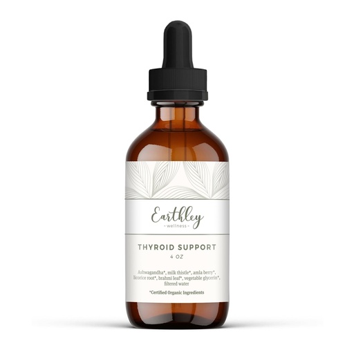 [BRSRAED3CQNAOETK] Earthley Wellness Thyroid Support Tincture, Organic Herbal Supplement for Thyroid Health, Hormonal Balance & Immune Support, Ashwagandha, Milk Thistle, Amla Berry, Licorice & Brahmi (4oz, 240+ doses)