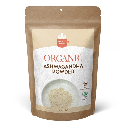 [BRSW2ZYOCAFQEDL4] SPICY ORGANIC Organic Ashwagandha Root Powder – 4 oz. - Non-GMO, 100% Raw from India – Indian Ginseng (Withania Somnifera) – Natural Stress Support, Energy & Immune Health