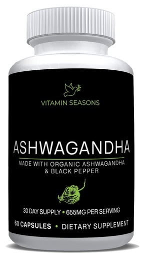 [BRSREFT3C4ORQ232] Organic Ashwagandha 650mg + Organic Black Pepper 5mg | Extra Strength Root Extract | Stress Relief | 60 Vegetarian Capsules | Non-GMO | Made in USA