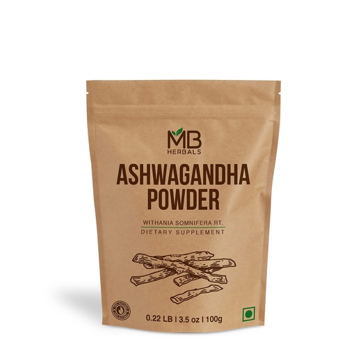 [BRSWGZLYBB4BYCTD] MB Herbals Pure Ashwagandha Powder 100 Gram (3.5 oz) | Lab Tested | Indian Ginseng | Withania somnifera Root Powder | No Preservatives