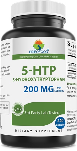 [BRSROFAHORYQ2EQ6] Brieofood 5-HTP 200mg per Serving - 240 Capsules - 5-Hydroxytryptophan for Healthy Relaxation - 3rd Party Lab Tested