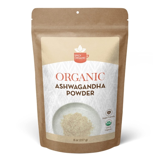 [BRSW2ZQPC4MGOETA] SPICY ORGANIC Organic Ashwagandha Root Powder – 8 oz. - Non-GMO, 100% Raw from India – Indian Ginseng (Withania Somnifera) – Natural Stress Support, Energy & Immune Health