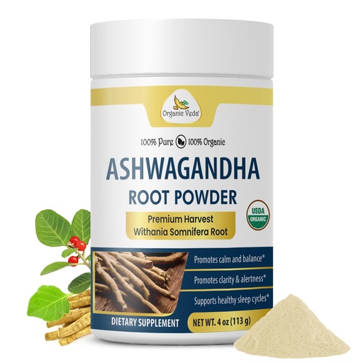[BRSRGAALA4GWCFA6] Organic Veda Ashwagandha Powder - High Strength Organic Ashwagandha Root Powder Supplement, Withania Somnifera - Sleep, Mood, Vitality, Stamina & Energy Support ashwagandha for Women & Men - 4 oz