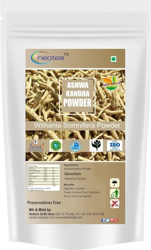 [BRSREGD4CF6G2332] neotea Organic Ashwagandha Root Powder | 100% Pure Withania Somnifera Root | Herbal Supplement | Non-GMO, Vegan, Gluten-Free | No Additives (100 GM(3.52 OZ))