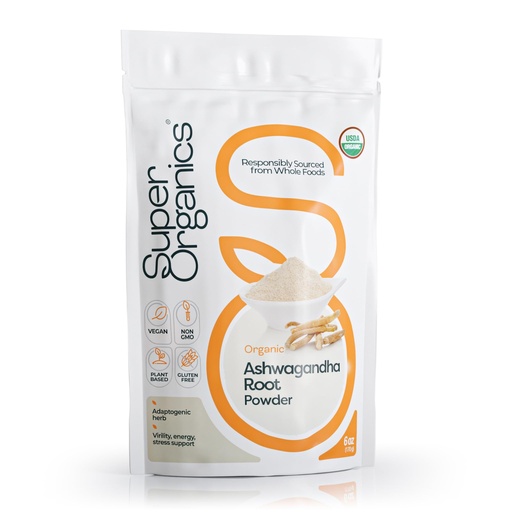 [BRSREAIBOEDQIHLP] Super Organics Ashwagandha Root Powder – Organic, Vegan, Non-GMO, Gluten-Free – Herb for Vitality & Wellness – 6 oz | Pure Ashwagandha Powder