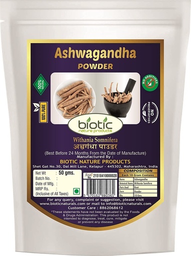 [BRSW2GL4BEFQAEL5] Astha Biotic Natural Ashwagandha Powder/Aswagandha Powder - 50 gm