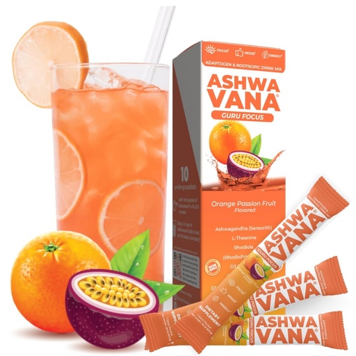 [BRSRAGL6CEBQ4CDU] Ashwavana Ashwagandha & Vitamin D Drink Mix With L-Theanine, K2, Rhodiola, 100MG Time-Release Caffeine - Orange Passion Fruit Flavor. America's #1 Ashwa Drink