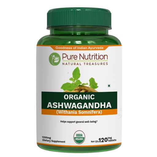 [BRSRAHYHCR5WYCAV] Pure Nutrition Organic Ashwagandha Tablets - 600mg | 120 Count | USDA Organic Certified | Ayurvedic Herb for Vata & Pitta Balance | Non-GMO | Gluten-Free