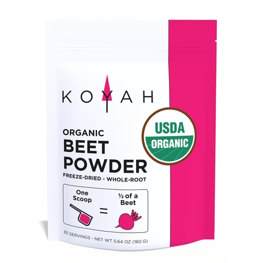 [BRSWGFD3B4AQG2DO] KOYAH - Organic Beet Powder (1 Scoop = 1/2 Beet): 30 Servings, Freeze-Dried Beetroot, Whole-Root Powder, Non-GMO, Vegan, Allergen-Free. Add to Water, Juice or Smoothies.