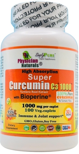 [BRSWIZYBCIABUEIZ] Super Curcumin C3 1000 with Bioperine® | 1000 mg High Absorption Curcumin | 95% Curcuminoids | Joint & Mobility Support | 100 Veg Caplets | Non-GMO, Gluten Free*
