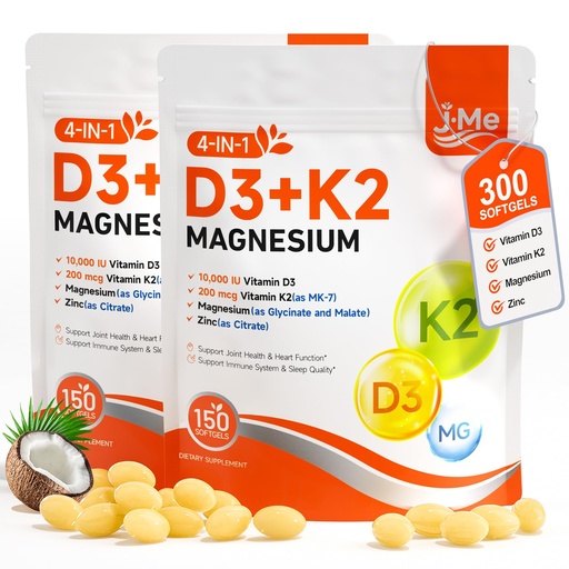 [BRSRGHT3AUBWOCDX] JME Vitamin D3 K2 10000 IU Magnesium Supplement | 300 Softgels | 4-in-1 Extra Strength Wellness D3K2 Supports Bone, Immune & Superior Absorption | Virgin Coconut Oil | Non-GMO, Vegan-Gluten Free