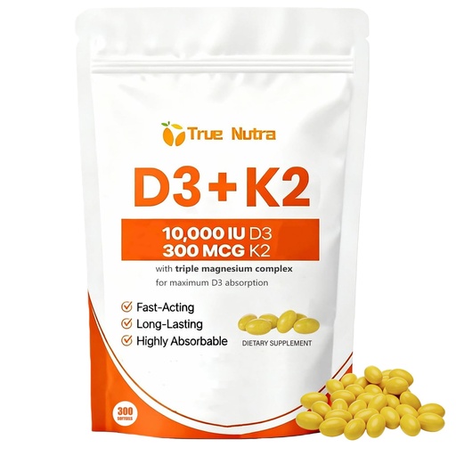 [BRSRGBQYOIJQOFDU] D3 K2 Magnesium, Vitamin D3 10000 IU K2 Softgels, Non-GMO, Extra Strength, Gluten Free, 300 Coconut Oil Softgels