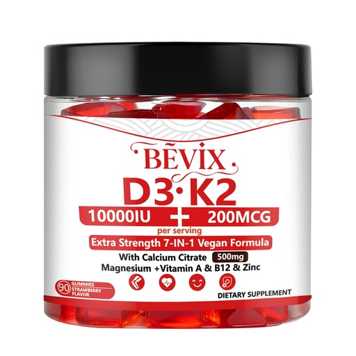 [BRSREBA6CN4AMYLA] Vitamin D3 K2 Gummies,Sugar-Free,Vegan,Extra Strength,with Calcium Magnesium Zinc,for Immune Support,Bone Teeth Heart Health,for Adults,Non-GMO Gluten Gelatin Free