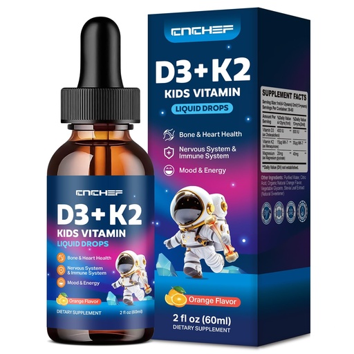 [BRSREYDQPMNB4CYY] Vitamin D3 K2 Drops for Kids - Liquid Supplement with Magnesium for Calcium Absorption, Joint Health, Teeth & Heart - Non-GMO, Vegan, Orange, 2 Fl Oz - Kids Ages 4+