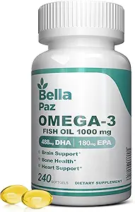 [BRSRAAIFBF4BA2DX] Omega 3 FishOil Supplements - 1000mg Fish Oil 788 mg Omega-3 Fatty Acid Burpless, 488 DHA & 180 EPA for Muscle Bone Heart Brain Support and Health, Supplements for Men and Women, 240 Softgels