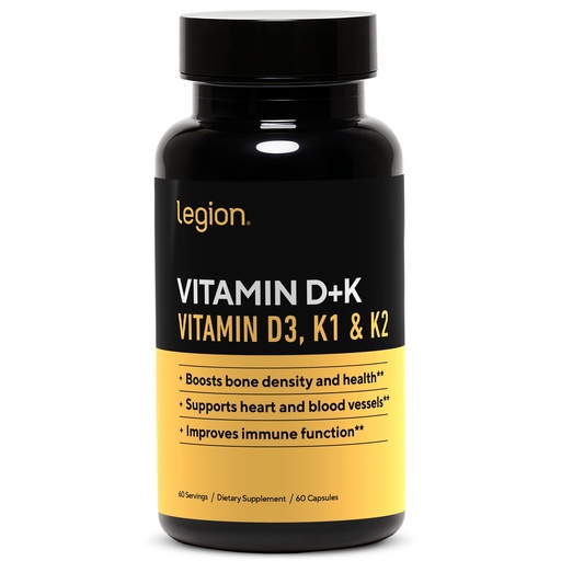 [BRSRMBILAUCBME34] LEGION Vitamin D+K Natural & Effective Formulation - Vitamin D3, K2 & K for Immunity Boost - K1, K2 & D3 Vitamin Supplement to Boost Bone Density and Health - Vitamin K2 & K1 for Heart Support