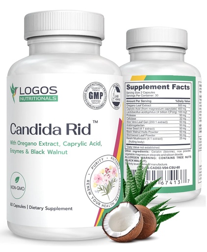 [BRSREZD6BAORYG3G] Candida Rid Herbal Supplement with Oregano Extract and Probiotics, 60 Capsules