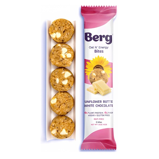 [BRSWYZINOQBWECY3] Berg Energy Bites Sunflower Butter & White Chocolate – Plant‑Based Protein Snack with 16 g Protein & 1 g Sugar – Vegan, Gluten‑Free, Low Sugar, High Fiber, Non‑GMO Prebiotic Bites – 1.5 oz (8 Pack)