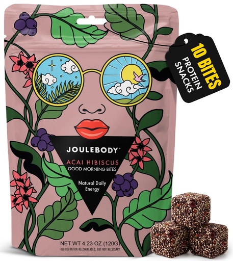 [BRSRGHQ7OJYQECT6] JOULEBODY Good Morning Protein Energy Bites, Acai Hibiscus Organic, Crunchy & Chewy Chewy Protein Bites Snacks for Women - Protein Balls Snacks, 4g Protein, 5g fiber, Gluten Free, Vegan, 10 Count