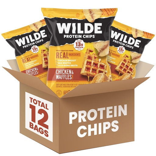 [BRSREYINCMJWOCD5] WILDE Protein Chips Chicken & Waffles, High Protein Snacks for Adults, Keto Chips, Gluten Free, Low Carb Snack Box Made with Real Ingredients 1.34oz Bags, Pack of 12