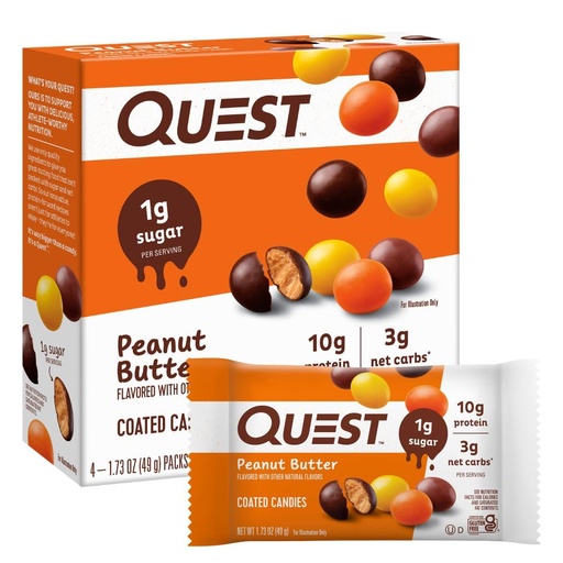 [BRSROCYQCV5AY23K] Quest Nutrition Coated Candies, Peanut Butter, 1g Sugar, 10g Protein, 4g Net Carbs, Gluten Free, Keto Friendly, 4 Count