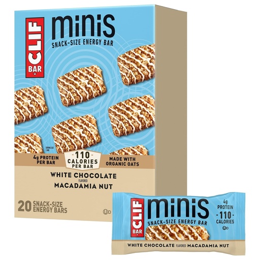 [BRSWGAQ7BANAM3DO] CLIF BAR Minis - White Chocolate Macadamia Nut Flavor - Made with Organic Oats - 4g Protein - Non-GMO - Plant Based - Snack-Size Energy Bars - 0.99 oz. (20 Pack)