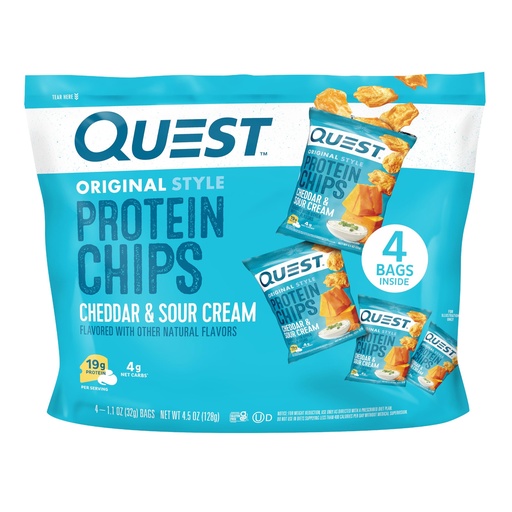 [BRSREBL7BMFGKYI3] Quest Nutrition Cheddar & Sour Cream Protein Chips, 19g Protein, 4g Net Carbs, Low Carb, Gluten Free, 1.1 oz, 4 count